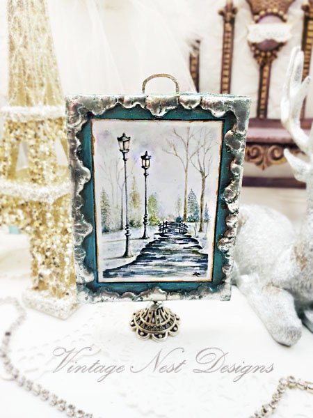 Walk in the Park No.1 Dollhouse Miniature Handmade Metal & Wood Framed Art image 4