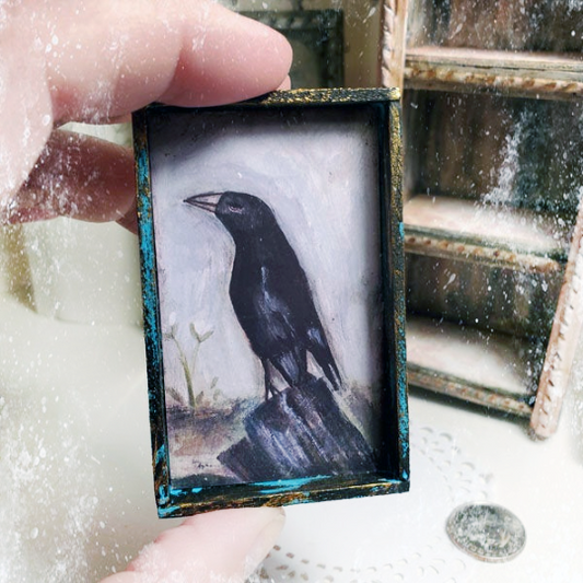 Old Crow No.1:1 Dollhouse Miniature Handmade Framed Art image 1
