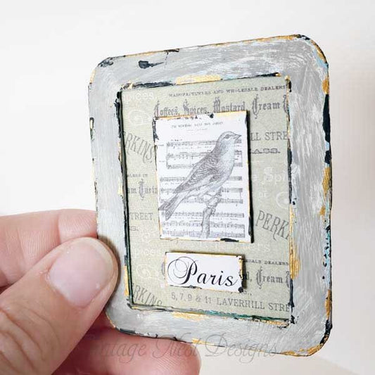 Paris Bird Nest Art No.1:2 Dollhouse Miniature Handmade Framed image 1
