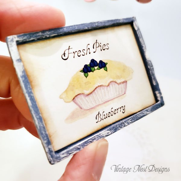 Blueberry Pie No.1 Dollhouse Miniature Handmade Wooden Framed Art image 3
