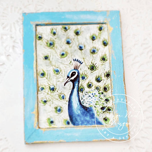 Miniature Peacock No.2:3 Handmade for Dollhouse Wooden Framed Art