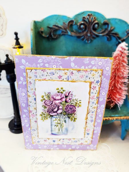 Florals No.14:1 Dollhouse Miniature Handmade Wooden Framed Art image 2