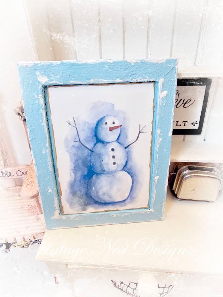 Snowman No.1:1 Dollhouse Miniature Handmade Wooden Framed Art image 0