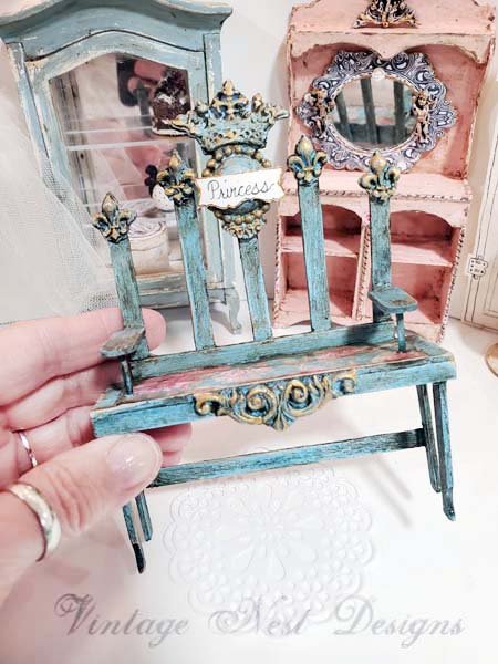 Shabby Princess Teal Bench No.6 Dollhouse Miniature Handmade image 1