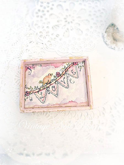 Love Bird No.1:5 Dollhouse Miniature Handmade Framed Wooden Art image 3