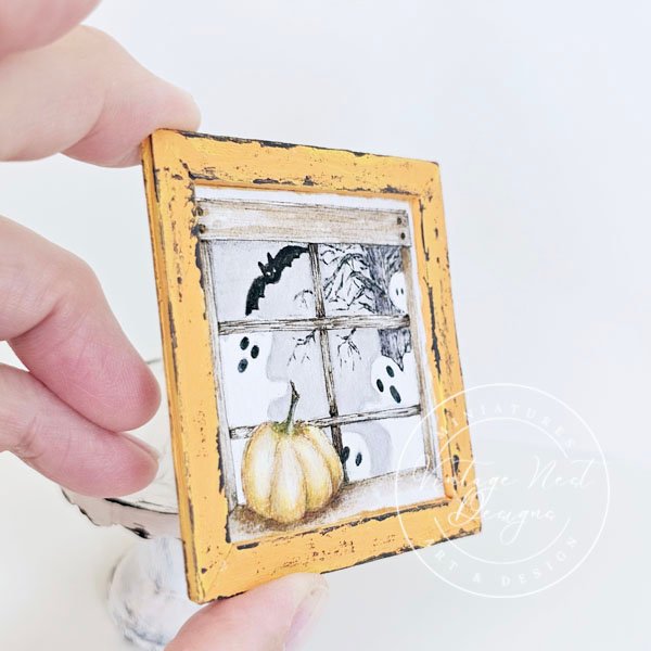 Halloween Ghosts No.1:3 Dollhouse Miniature Handmade Wooden Framed Art image 1