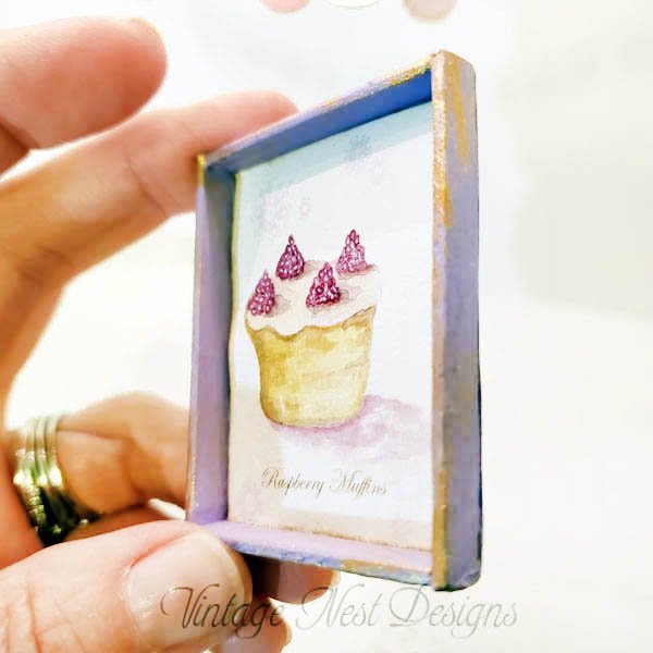 Raspberry Muffins No.1:1 Dollhouse Miniature Handmade Wooden Framed Art image 1