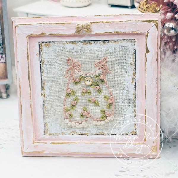 Stitched Baby Outfit No.1:1 Dollhouse Miniature Handmade Wooden Framed Art image 3