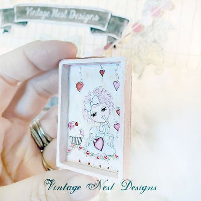 Pink Be my Valentine No.1:1 Dollhouse Miniature Handmade Framed Art image 2