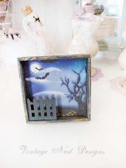 Happy Hauntings No.1:2 Dollhouse Miniature Handmade Wooden Framed Art image 0