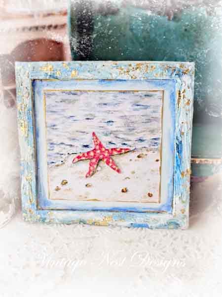 Starfish Ashore No.1:3 Dollhouse Miniature Handmade Wooden Framed Art image 2