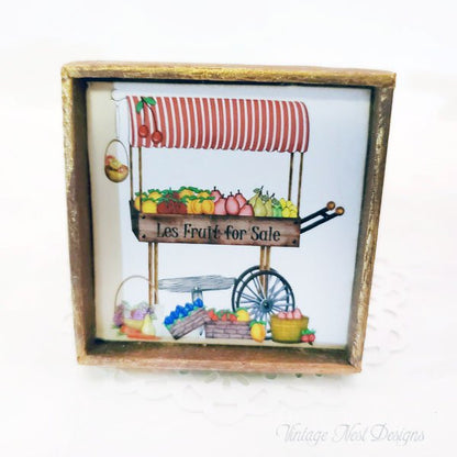 Les Fruit For Sale No.1:1 Dollhouse Miniature Handmade Wooden Framed Art image 0