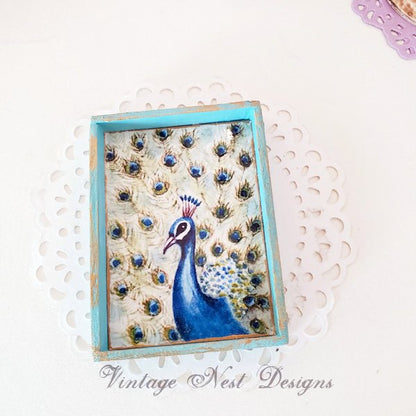 Peacock No.2:2 Dollhouse Miniature Handmade Wooden Framed Art image 4