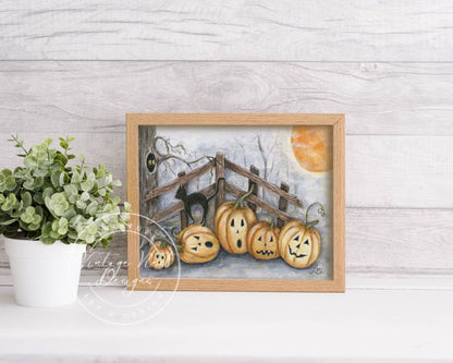 Halloween Pumpkins No.6 Digital Print Watercolor Painting image 2
