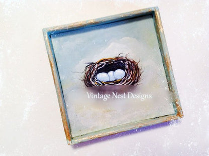 Bird Nest No.9:1 Dollhouse Miniature Handmade Wooden Framed Art image 0