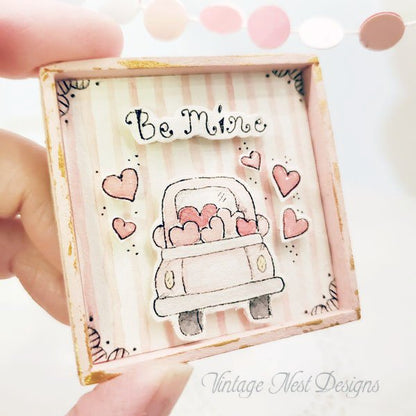 Valentine Be Mine No.1 Dollhouse Miniature Handmade Framed Art image 2