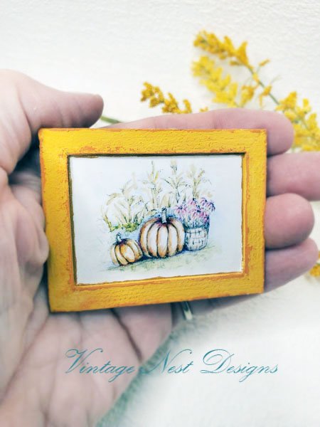 Pumpkin Patch No.10:1 Dollhouse Miniature Handmade Wooden Framed Art image 1