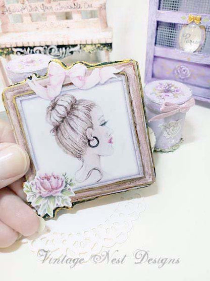 Hello Beautiful No.1:1 Dollhouse Miniature Handmade Framed Art image 2