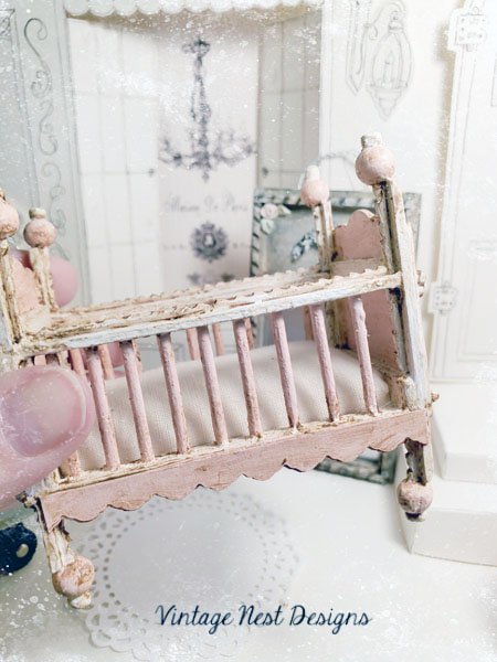 Baby Antique Style Crib No.8 Handmade Dollhouse Miniature image 3