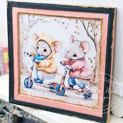 Nursery Mice No.1:3 Dollhouse Miniature Handmade Wooden Framed Art image 7