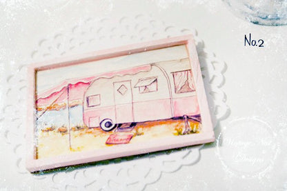 Barbie Camper No.1:2 Dollhouse Miniature Handmade Wooden Framed Art image 4