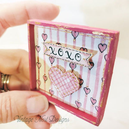 Valentine Heart No.3 Dollhouse Miniature Handmade Wooden Framed Art image 2