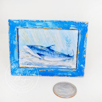 Shark No.1:2 Dollhouse Miniature Handmade Wooden Framed Art image 6