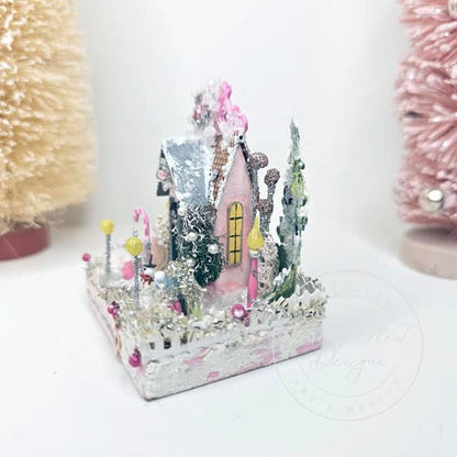 Miniature Christmas Putz Glitter Holiday House No.7 Handmade image 1