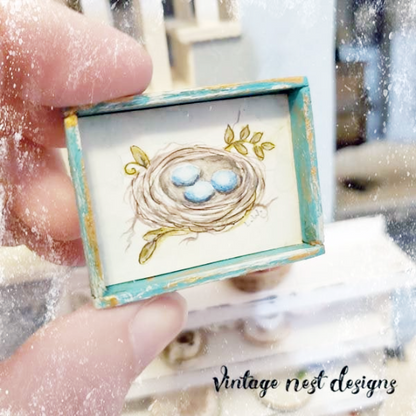 Bird Nest No.1:1 Dollhouse Miniature Handmade Wooden Framed Art image 3