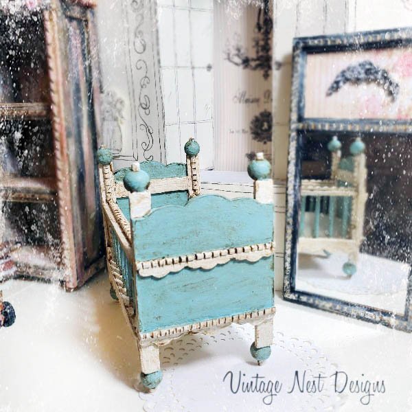 Baby Boy Blue Antique Style Crib No.4 Handmade Dollhouse Miniature image 4
