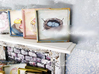 Bird Nest No.17:1 Dollhouse Miniature Handmade Wooden Framed Art image 0