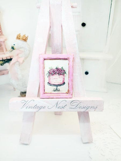 Cake No.7:5 Dollhouse Miniature Handmade Wooden Framed Art image 1