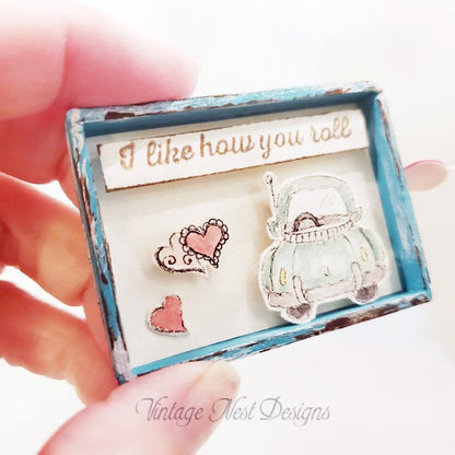 Valentine I Like How You Roll No.1 Dollhouse Miniature Handmade Framed Art image 3