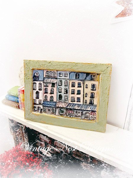 Paris Shopping in the City No.1:6 Dollhouse Miniature Handmade Wooden Framed Art image 0