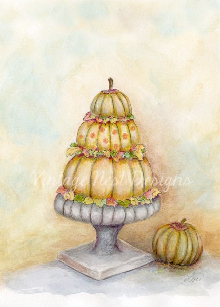 Stacked Pumpkins No.1 Digital Print Watercolor Painting image 0