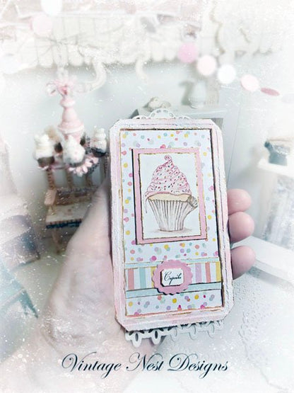 Cupcake No.5:2 Dollhouse Miniature Handmade Wooden Framed Art image 2