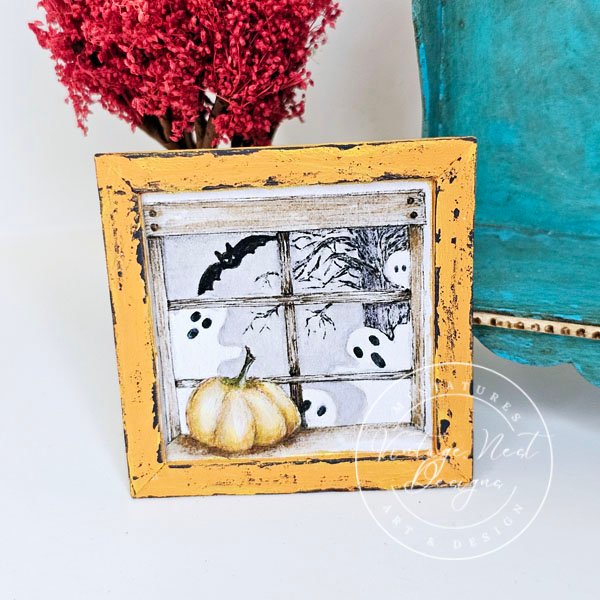 Halloween Ghosts No.1:3 Dollhouse Miniature Handmade Wooden Framed Art image 2