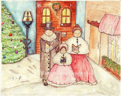Christmas Carolers No.1 Digital Prints Watercolor Painting image 0