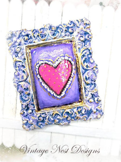 Valentine Lace Heart No.2 Dollhouse Miniature Handmade Framed Art image 1
