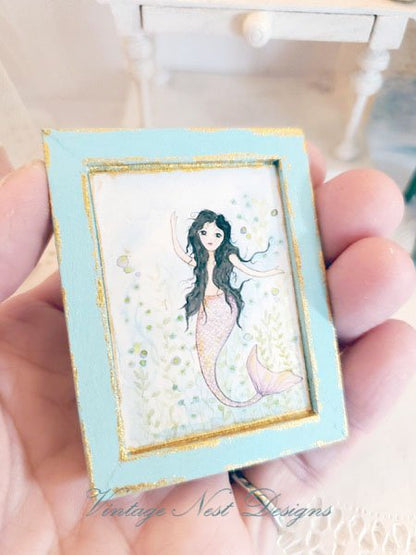 Under the Sea Mermaid No.1:4 Dollhouse Miniature Handmade Wooden Framed Art image 2