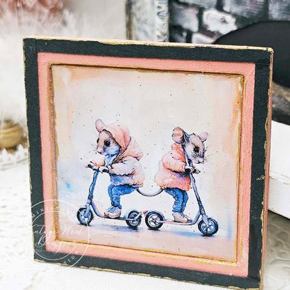 Nursery Mice No.1:1 Dollhouse Miniature Handmade Wooden Framed Art image 7
