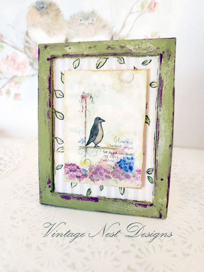 Birds Feathered No.1:2 Dollhouse Miniature Handmade Wooden Framed Art image 0