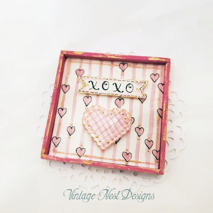 Valentine Heart No.3 Dollhouse Miniature Handmade Wooden Framed Art image 1