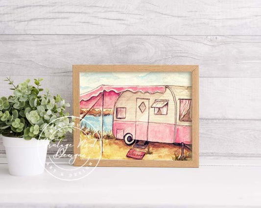 Barbie Pink Camper No.1 Digital Print Watercolor Painting image 1