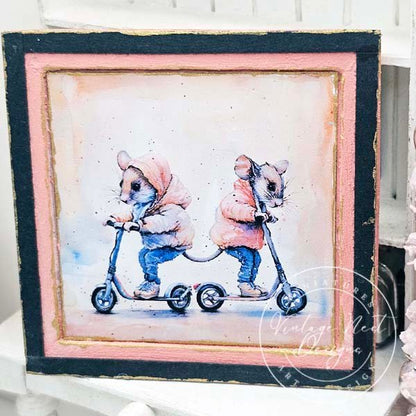 Nursery Mice No.1:1 Dollhouse Miniature Handmade Wooden Framed Art image 6