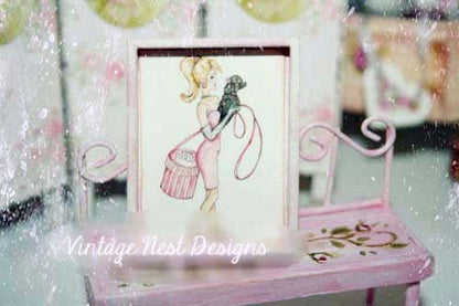 Barbie Shopping No.4:1 Dollhouse Miniature Handmade Wooden Framed Art image 0