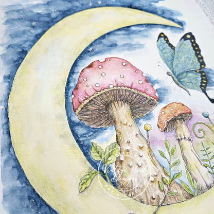 Mushrooms and Butterflies No.1 Original Watercolor Painting image 5