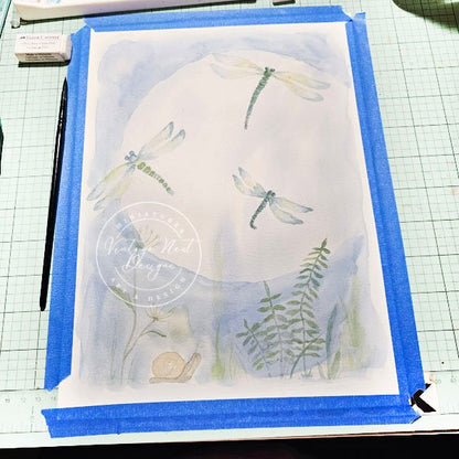 The moon and Dragonflies Fine Art Original Watercolor Painting image 8