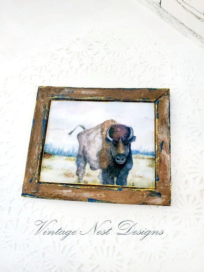 Buffalo No.1:1 Dollhouse Miniature Handmade Wooden Framed Art image 1
