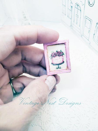 Cake No.7:5 Dollhouse Miniature Handmade Wooden Framed Art image 2